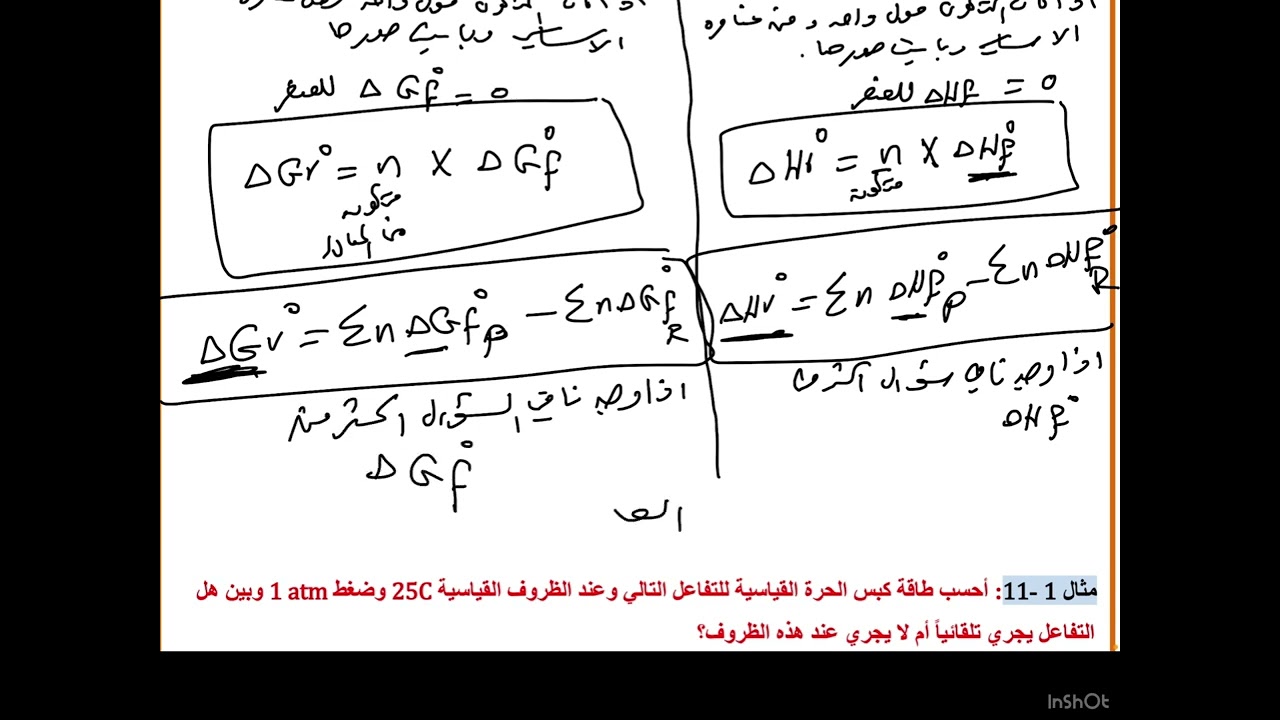 الفصل الاول /طاقة كبس الحرة  /حل مثال 1-11 ومثال 1-12 وتمرين 1-12 و 1-13 و1-14 وسؤال15و31/محاضرة ١٣