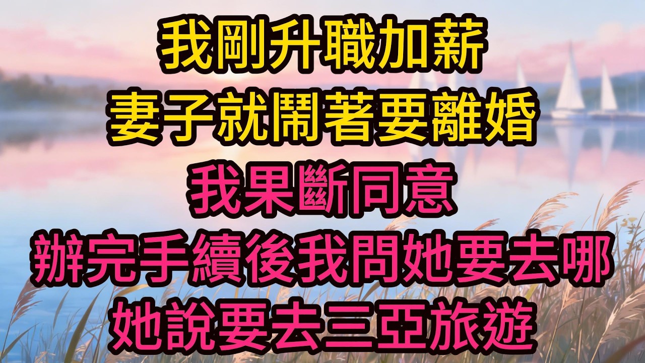 我剛升職加薪，妻子就鬧著要離婚，我果斷同意，辦完手續後我問她要去哪，她說要去三亞旅遊，我默默取消了那張副卡