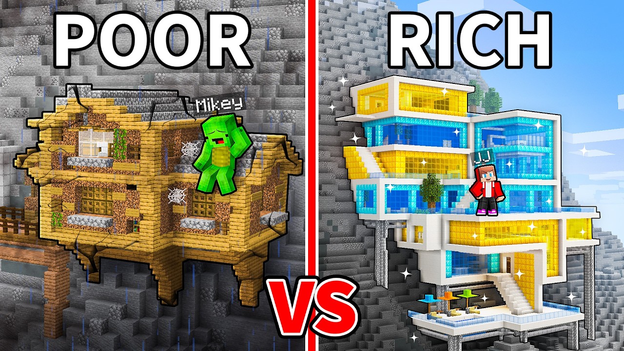 JJ and Mikey: POOR vs RICH MOUNTAIN HOUSE BATTLE in Minecraft - Maizen