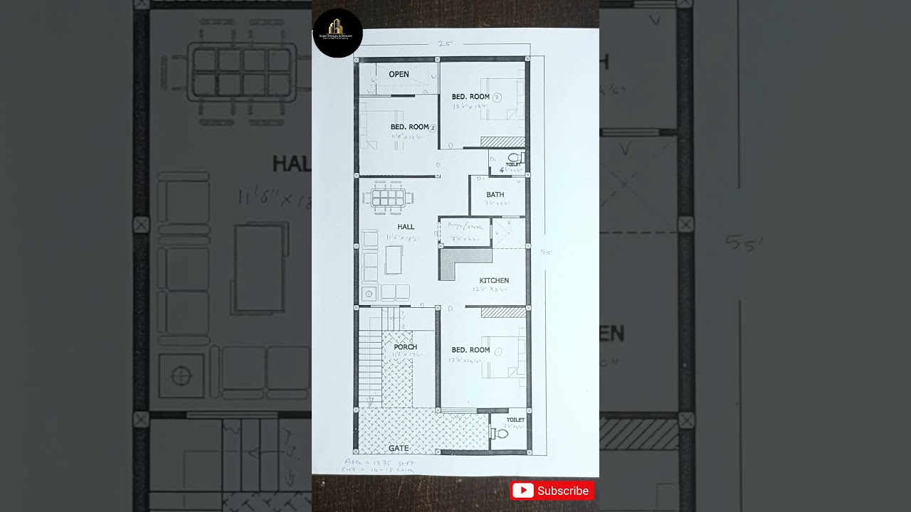 25x55 House Plan || 25x55 Ghar ka Naksha || 3Bhk House Plans || Home Design Decore #shorts #25x55