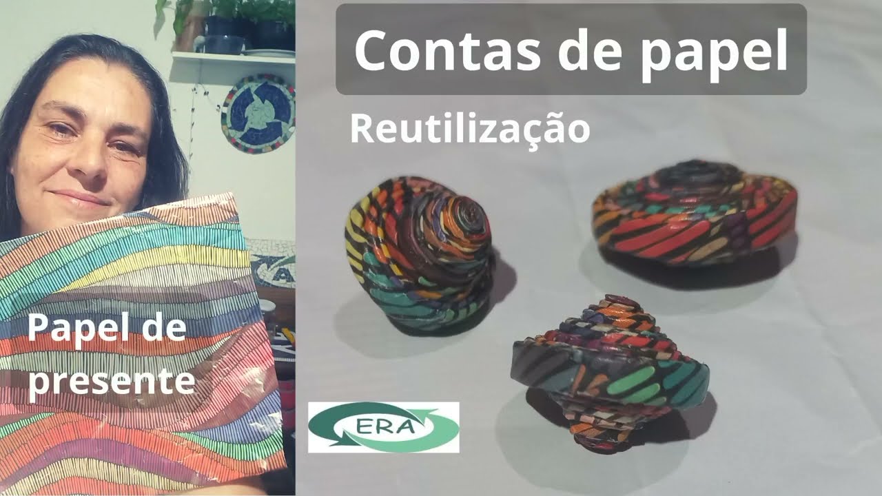 Contas ou miçangas, de papel. Novo modelo! Reutilizando papel de presente.
