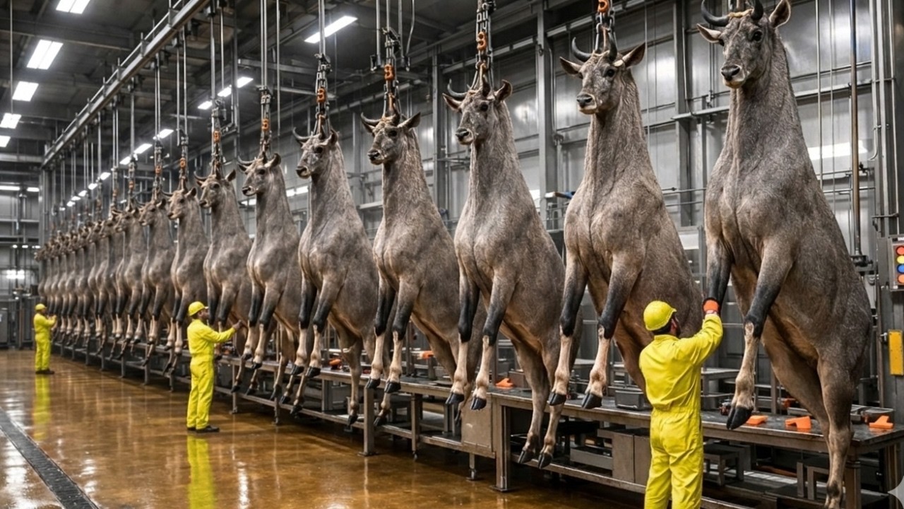 Inside a Massive Nilgai Processing Factory | Large-Scale Meat & Hide Production
