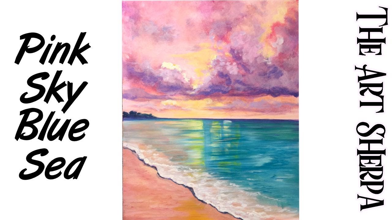 Cotton Candy Clouds over Dream beach How to paint with Acrylic | TheArtSherpa