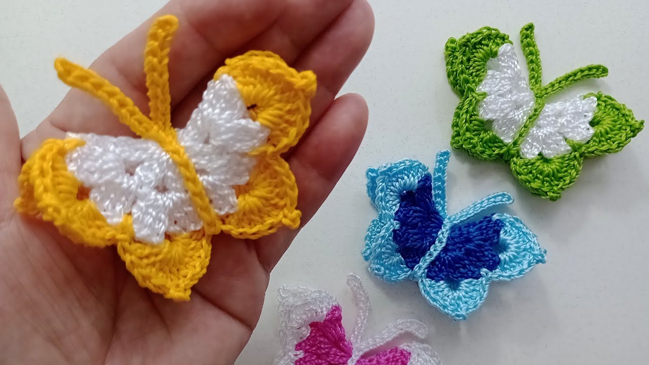 BORBOLETA EM CROCHÊ PARA APLICAÇÃO OU IMÃ DE GELADEIRA RÁPIDA E FÁCIL DE FAZER🦋