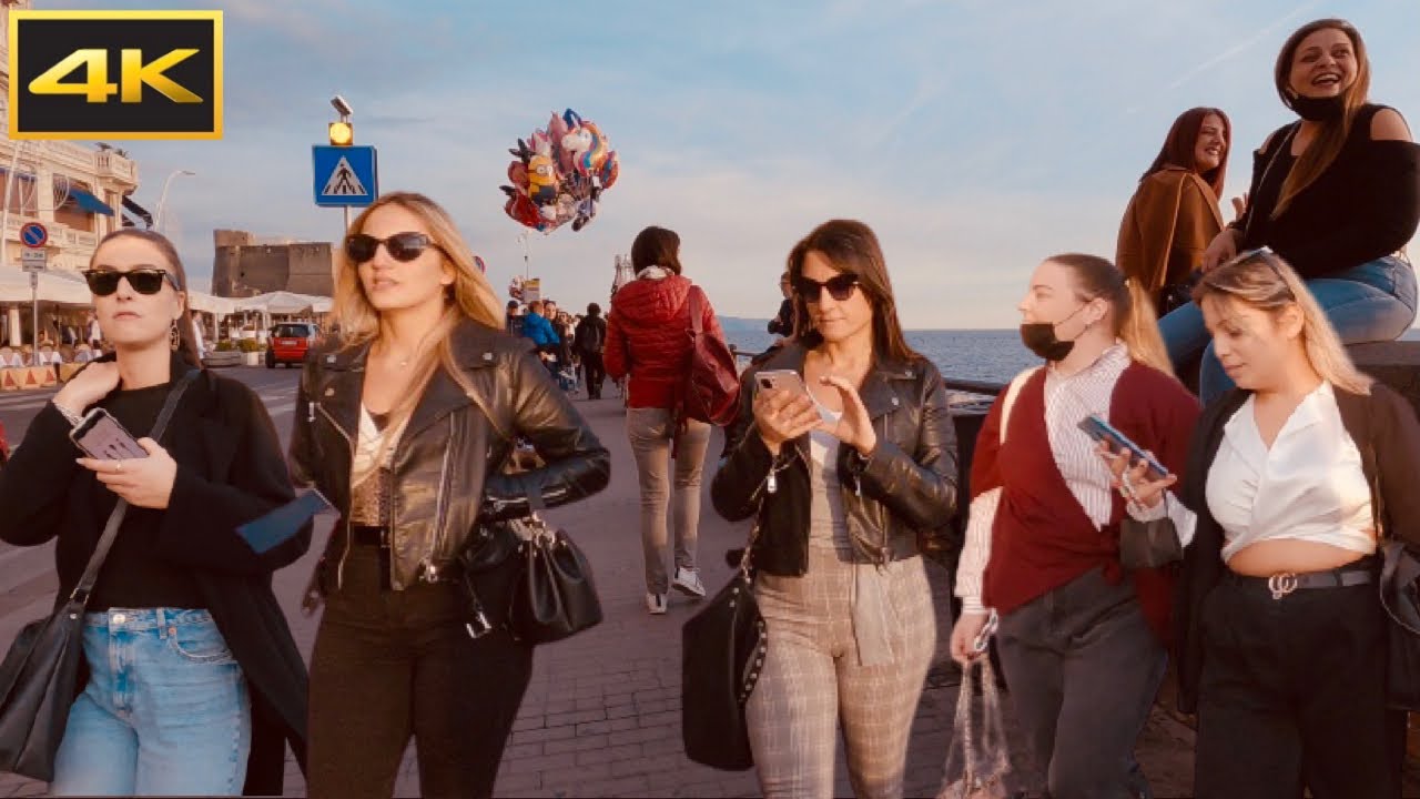 Lungomare via Partenope Napoli - Walking Tour Naples, Italy - 4k UHD