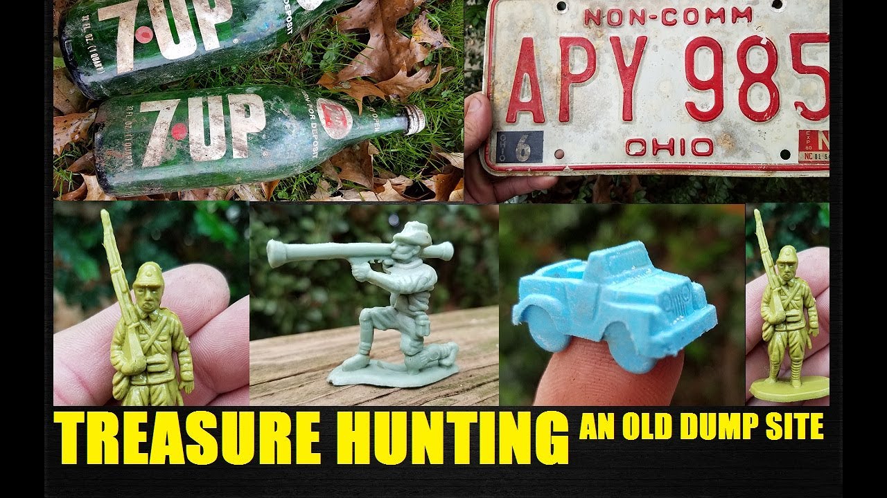 Digging A Trash Pile In The Woods - Old Bottles - Toys - Army Men - Japanese Soldier - Soda Cans -