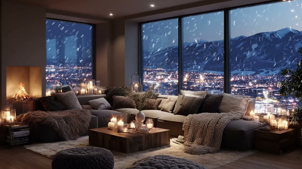 Snowy Cabin Fireplace Ambience 🔥❄️ Calm Piano Music for Study & Stress Relief