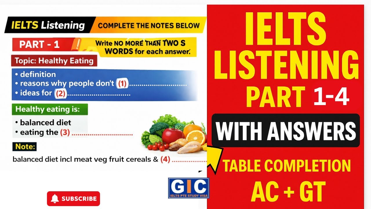 Реальный тест IELTS по аудированию | Тема: Здоровое питание | С ответами #ieltswithgic #ieltslist...