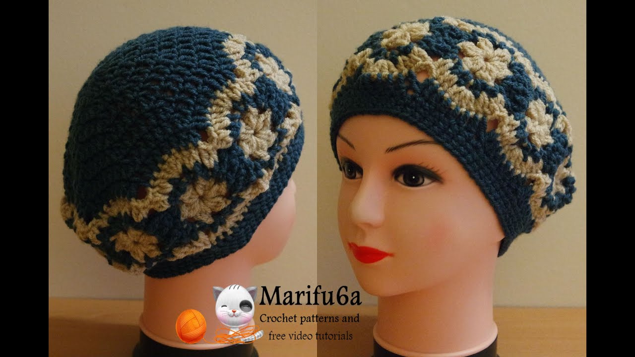How to crochet beret hat  with flowers