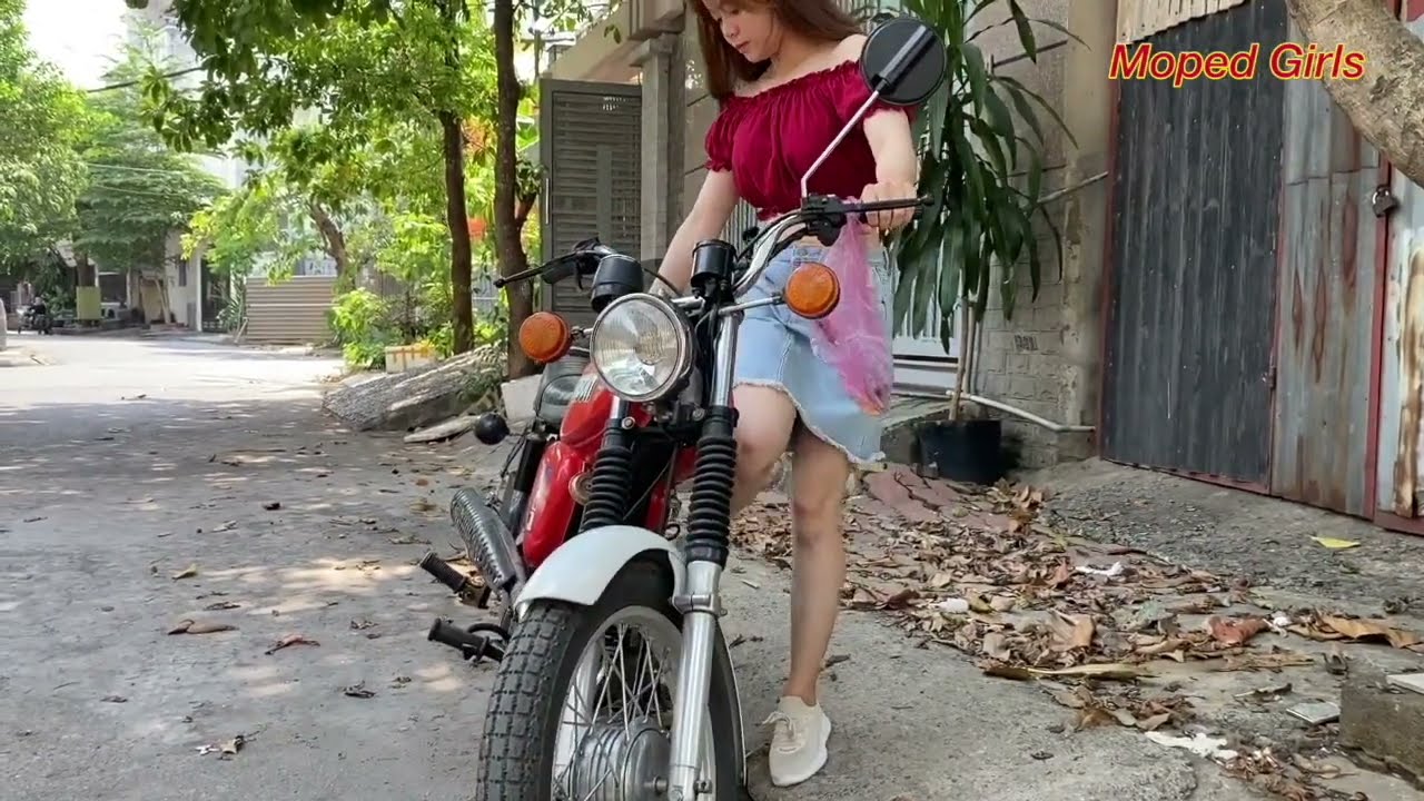 Girl  Ride Bike Simson S50 Go To Shopping
