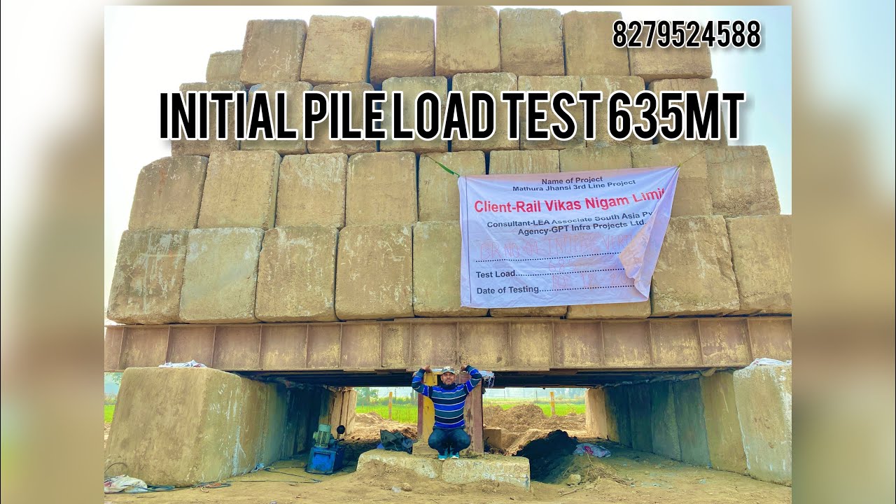 Initial vertical pile load test in compression | test load 635 MT | kentledge test