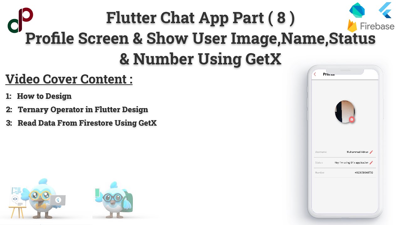 Flutter Chat App Part 8 | Profile Screen & Display User Name, Image, Status & Number Using GetX