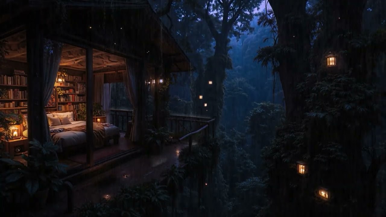 Soft Night Rain in a Swiss Mountain Retreat 🌙🏔️ | 8 Hours Warm Alpine Rest (4K)
