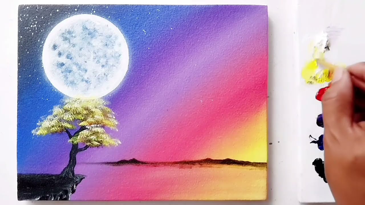Full Moon || Easy Canvas Paintings for Beginners