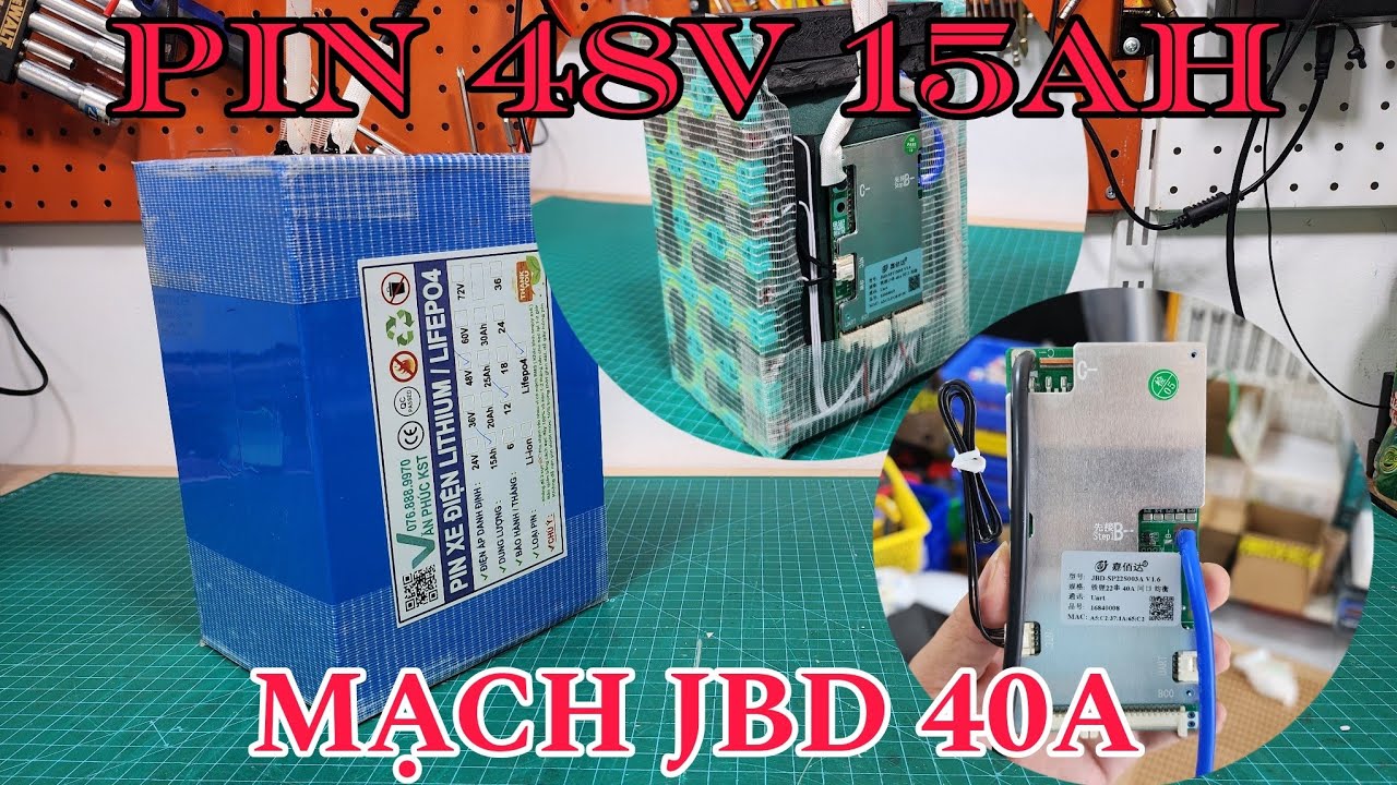Đóng Pin 48v 15Ah Từ 16cell 32140 Và Mạch JBD. Kết Nối Bluetooth App Xiao Xiang Electronic
