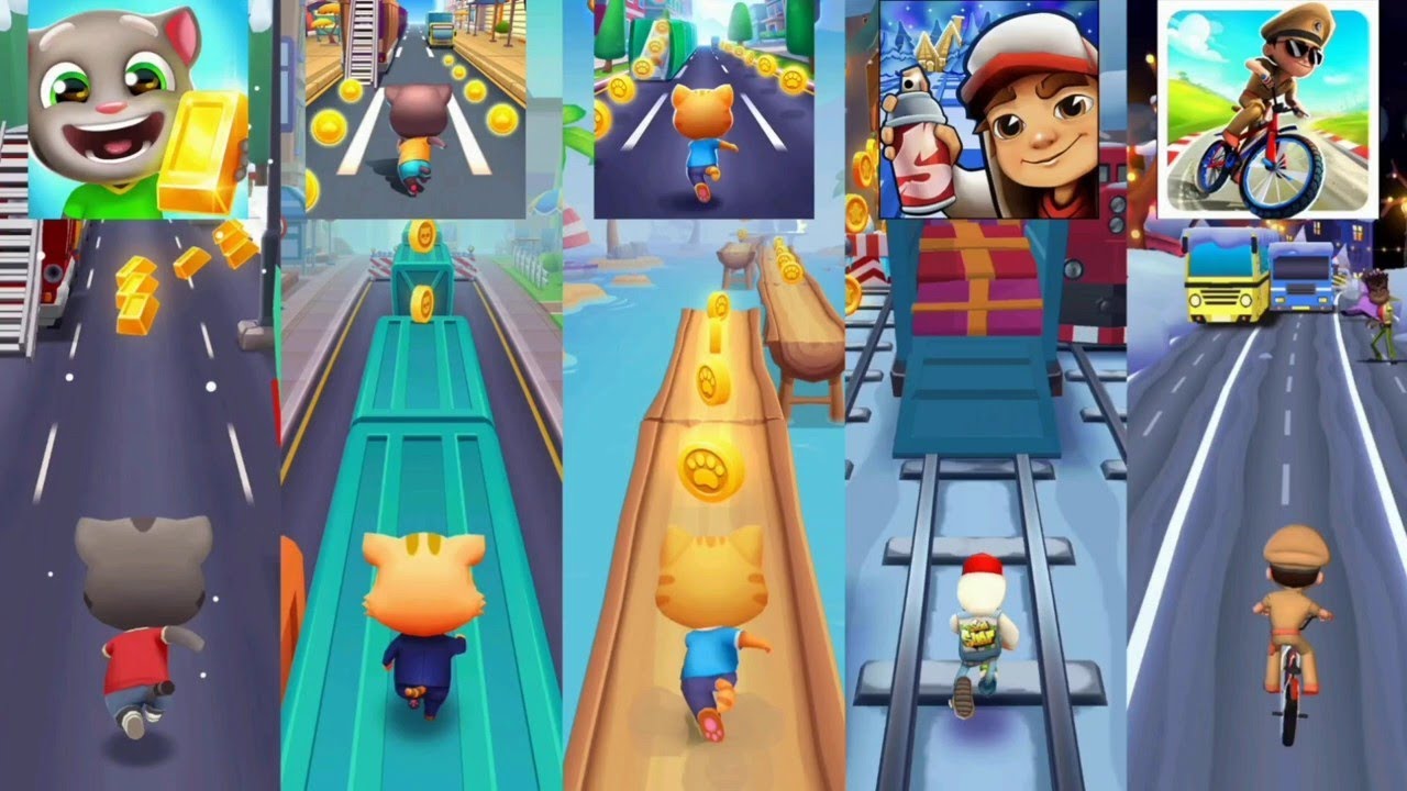 Talking Tom Gold Run 🆚 Cat Runner 🆚 Running Pet 🆚 Subway Surfers 🆚 Little Singham Cycle Race