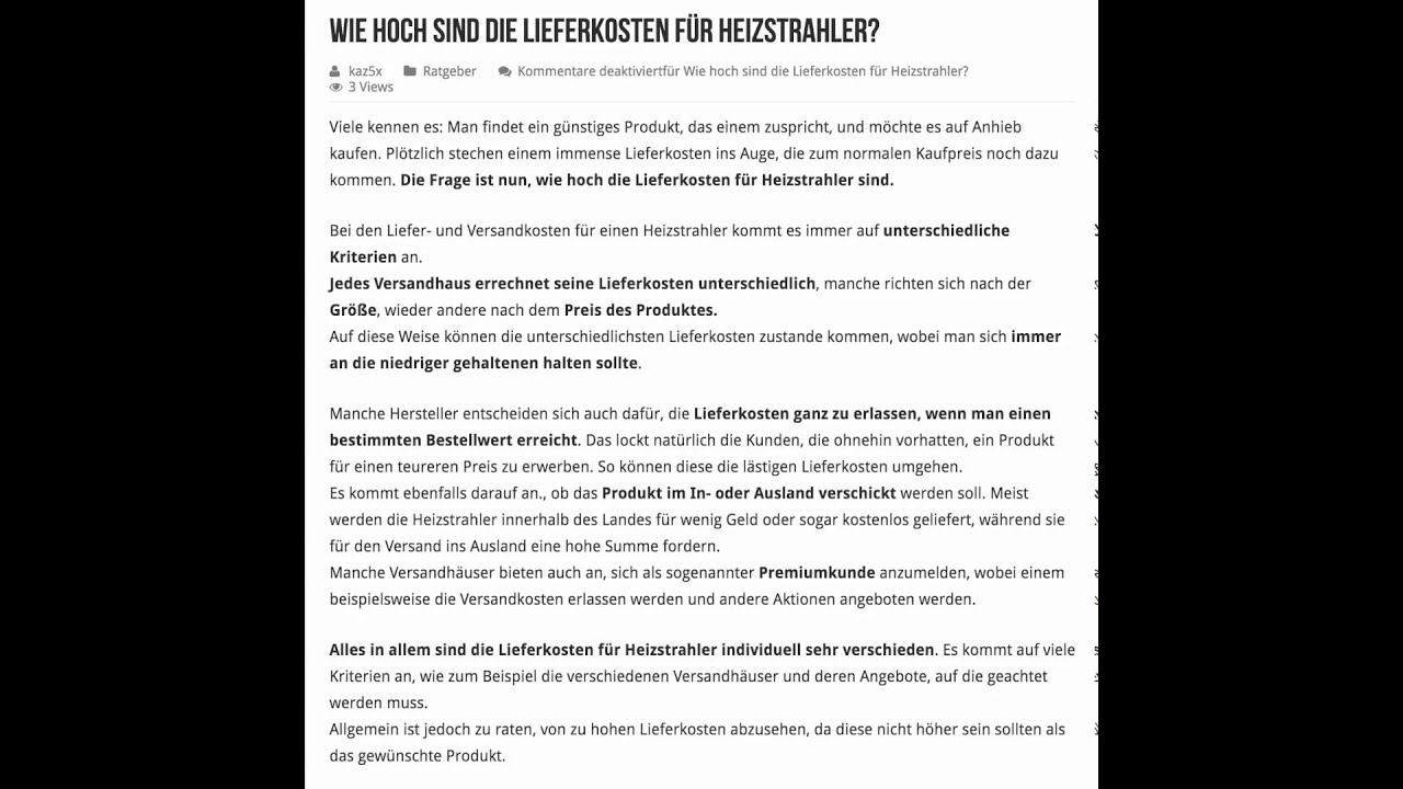 Wie hoch sind die Lieferkosten f&uuml;r Heizstrahler? (www.heizstrahler-test.biz)