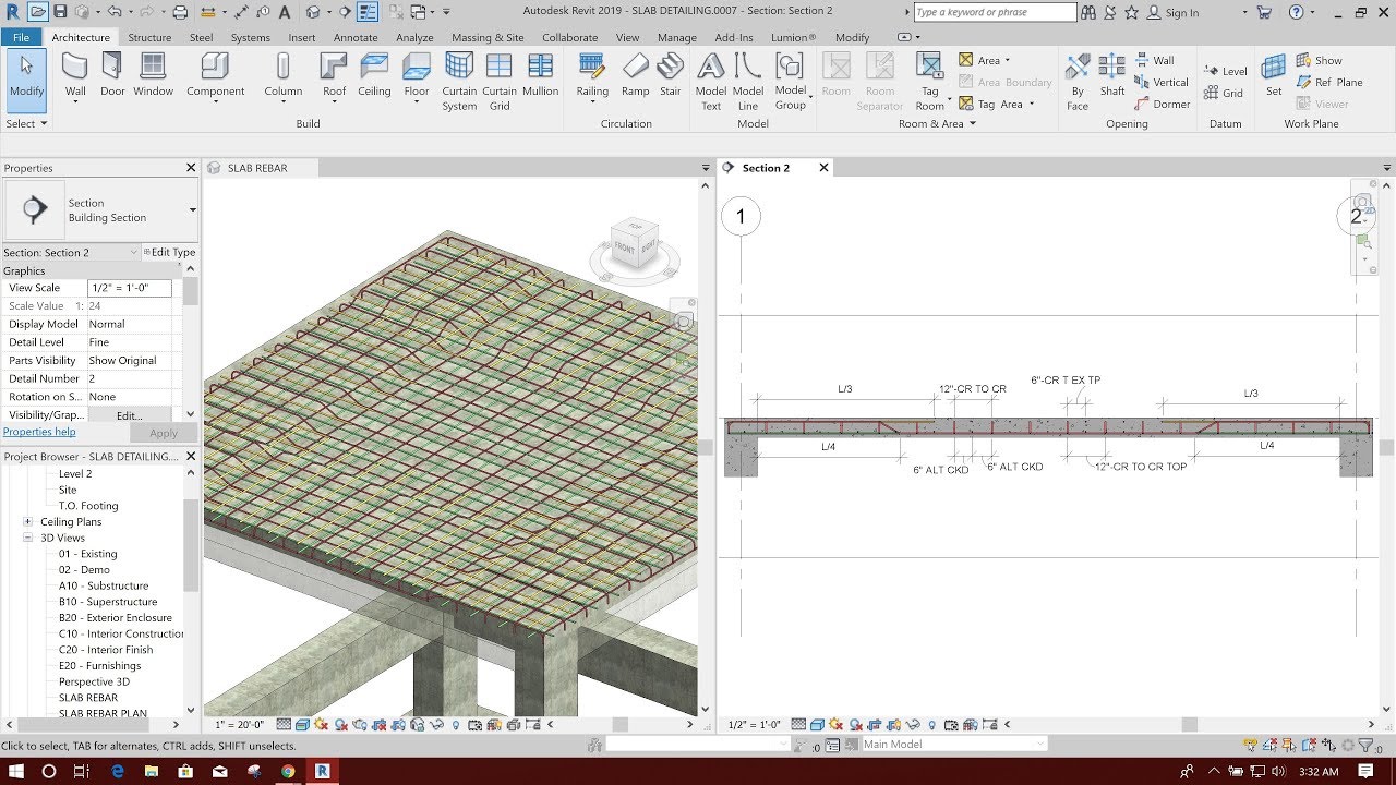 Двухсторонняя детализация плит с изогнутой арматурой в Revit