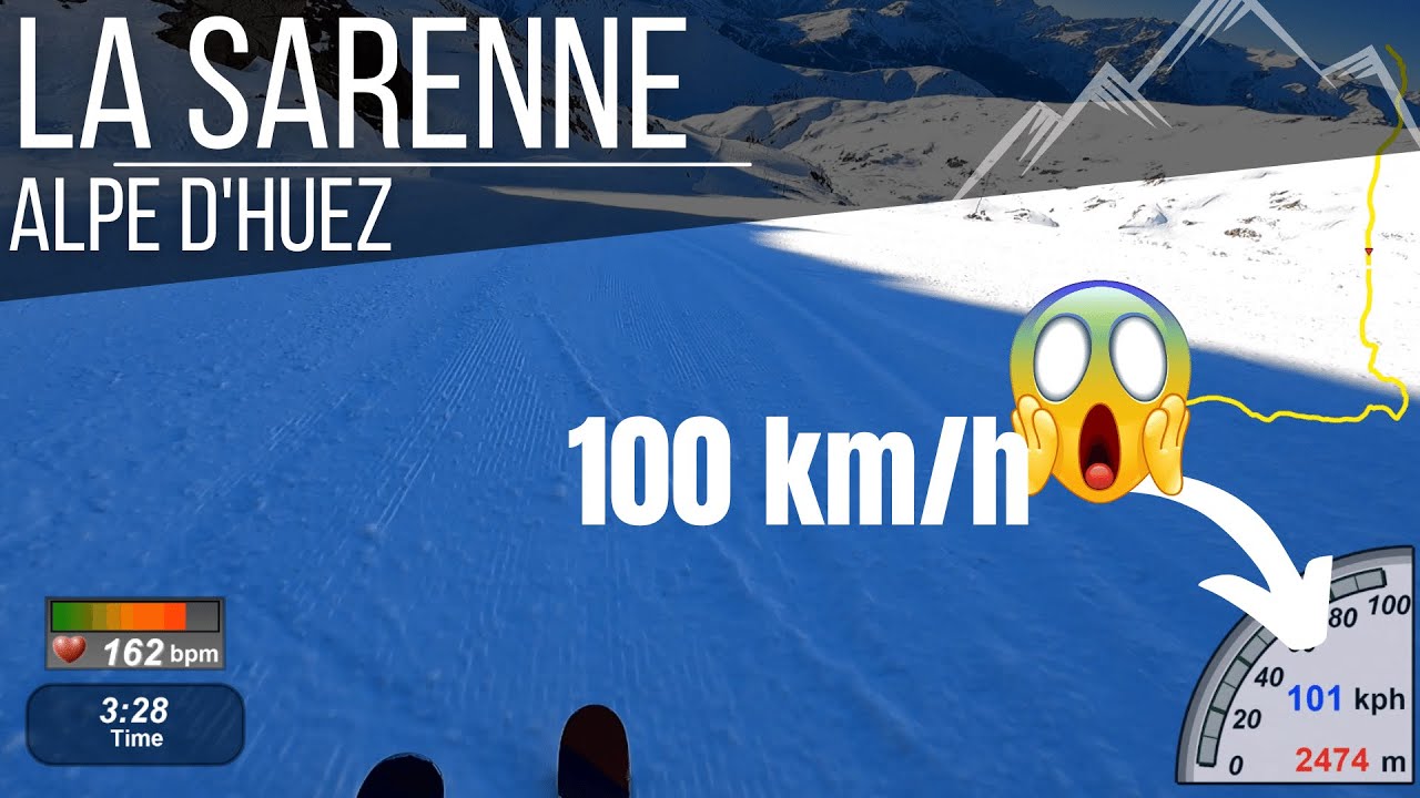 The Sarenne in 5 mins - ski at Alpe d'Huez in 2023 -  More than 100km/h - Longest black Slope Europe