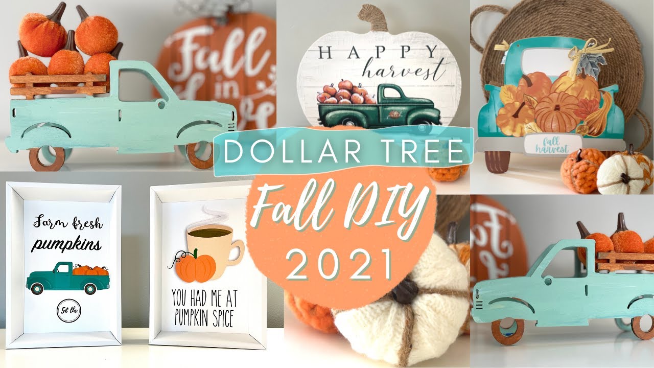 NEW Dollar Tree Fall 2021 DIY | FREE Printables | Fall Farmhouse Truck Decor