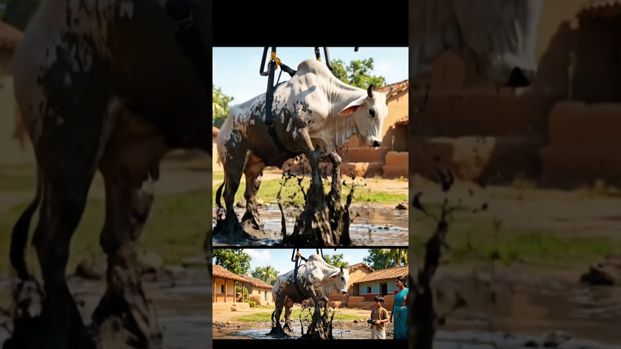 The drone lifted the zebu cow #shorts #animals #tiktok #funny