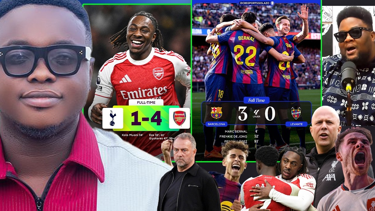 BARCELONA 3 LEVANTE 0, ARSENAL 4 SPURS 1, LIVERPOOL 1 NOTTINGHAM 0, GAME ANALYSIS AND ALL KEY ISSUES