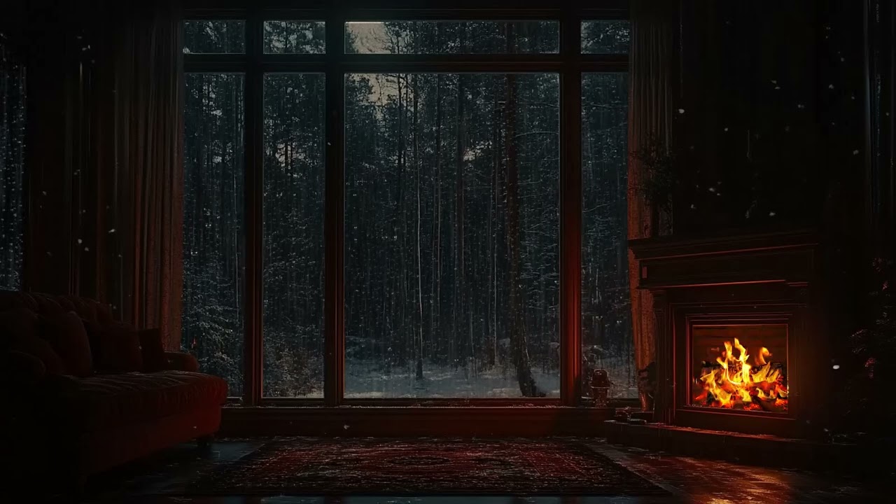 Heavy Rain Sounds on the Window in Cozy Cabin for Sleep Study Focus and Relax