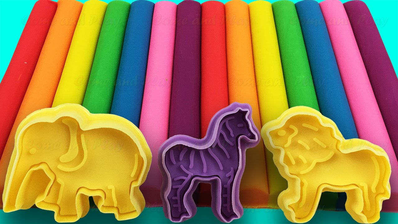 Learn Colors With Play Doh Zoo Animals Elephant Zebra Lion Molds Fun & Creative for Kids Rhymes