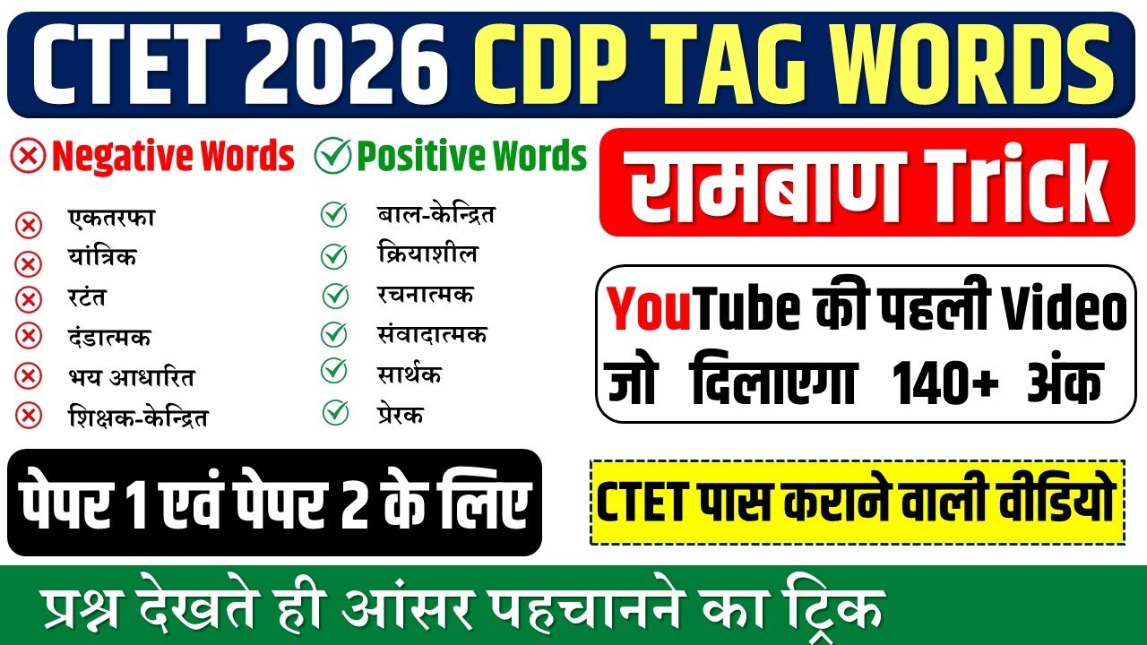 CTET 2026 के लिए महत्वपूर्ण Tag Words | CTET CDP Tag Words | CTET Pedagogy Tag Words