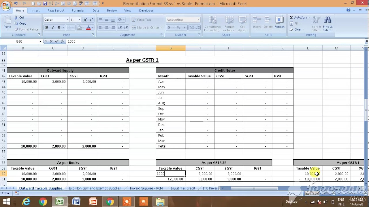 Comparison, Match & Reconciliation Between Books ,3B & GSTR 1