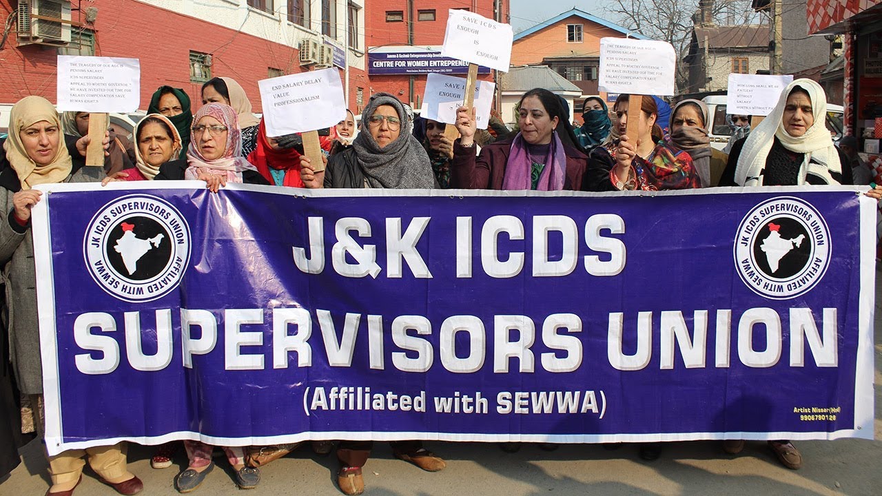 Protesting J&K ICDS Supervisors in Srinagar demand release pending salary
