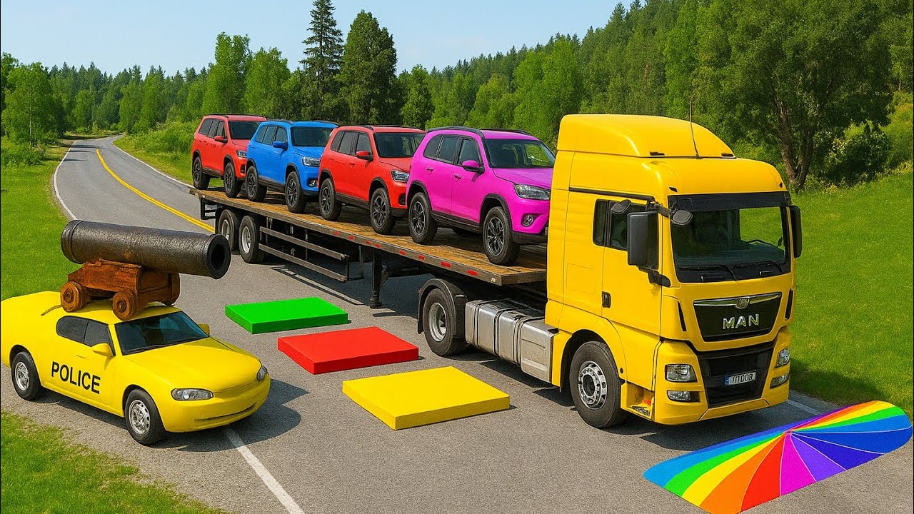 Double Flatbed Truck  / Transportation with Truck / MCQUEEN vs 7Car #13 / BeamNG Gao Drive