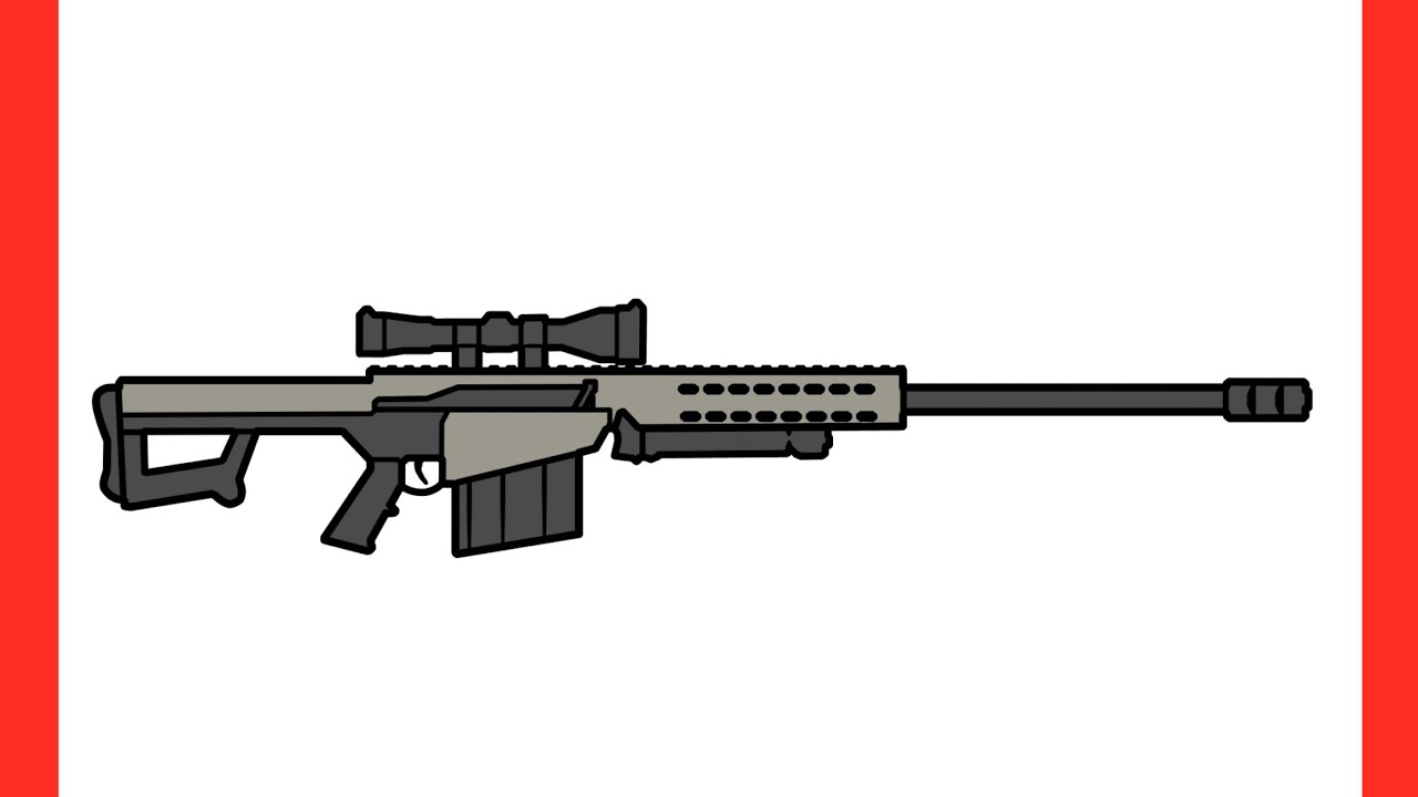 How to draw BARRETT M82 gun step by step / drawing barrett m107 sniper rifle
