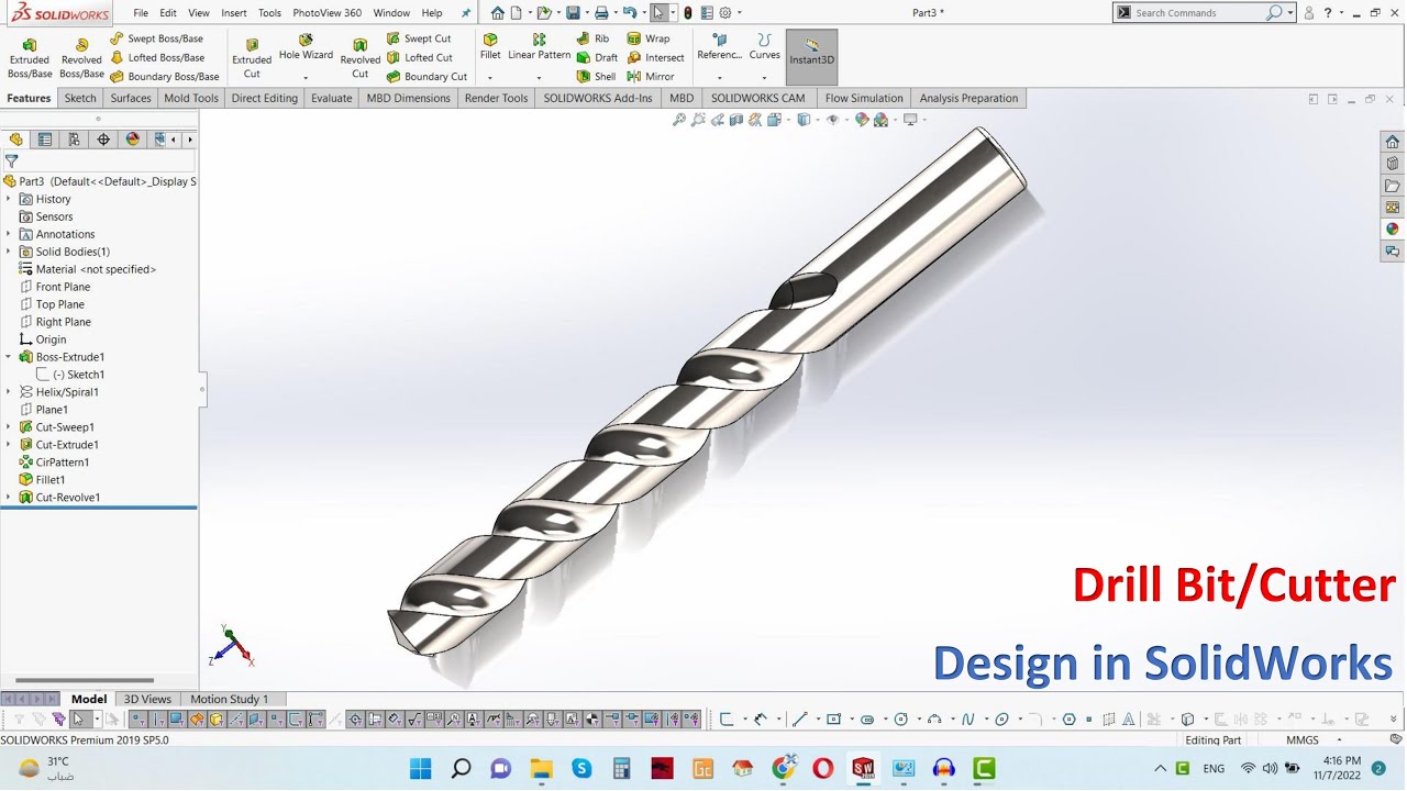 Solidwork Tutorials Drill Bit Design For Mechanical Engineering #drillbits