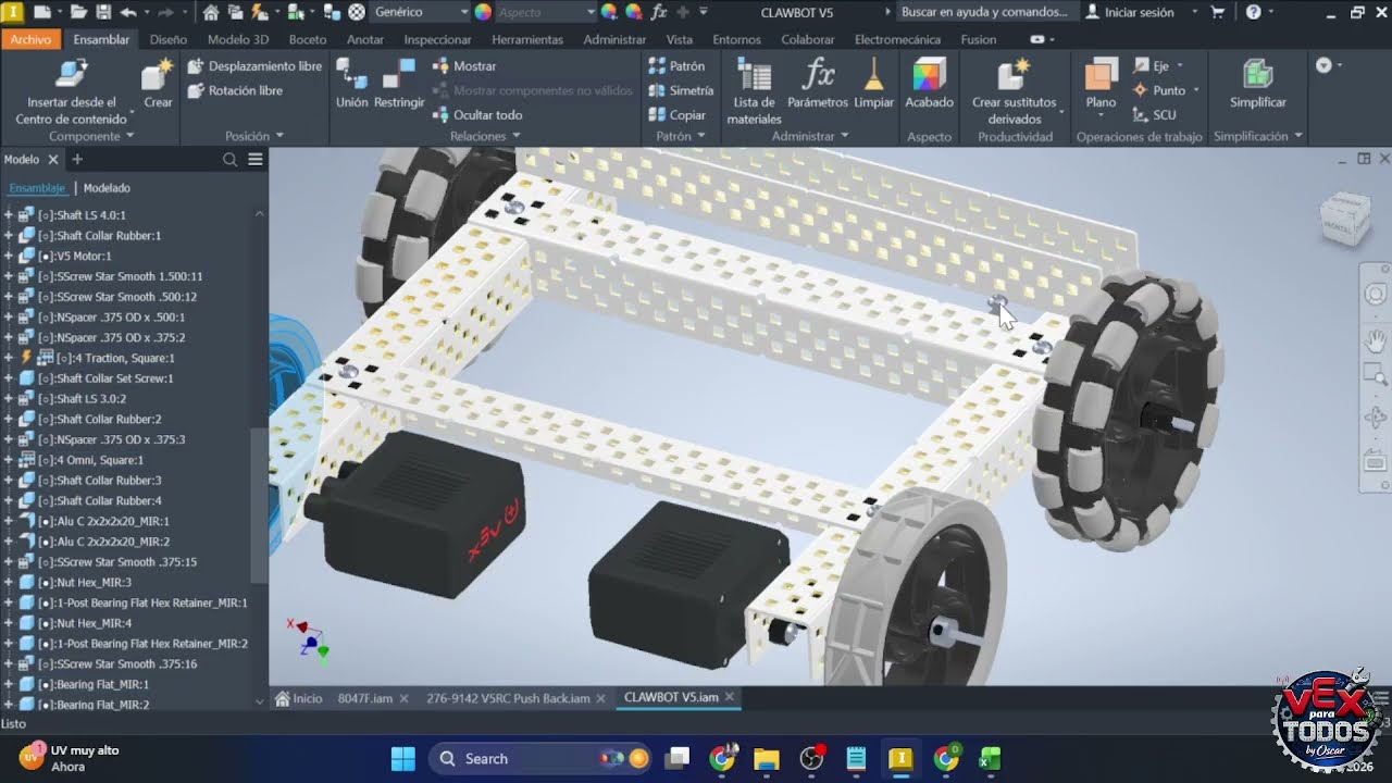 Tutorial 4 Autodesk Inventor VEX Robotics Español (Llantas, Collarines, Patron y Simetria)