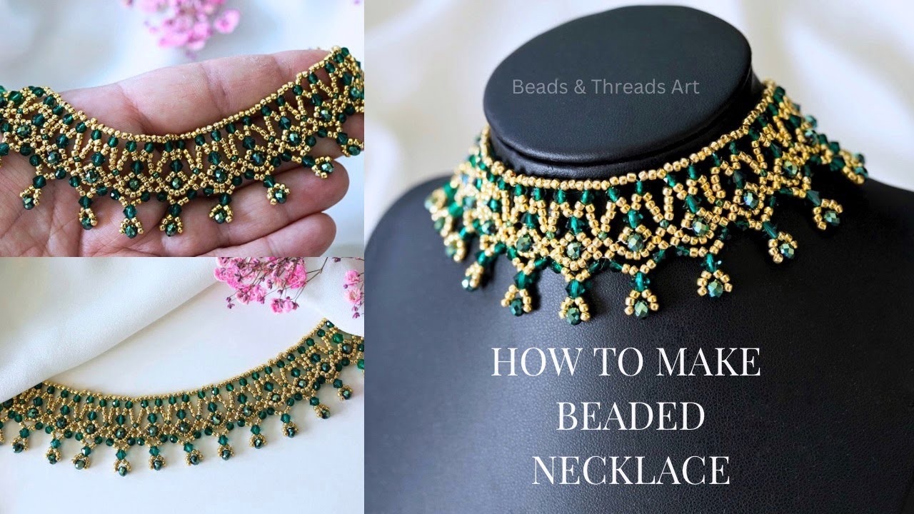 DIY Adorable Emerald Necklace Tutorial. How to Make a Beaded Necklace