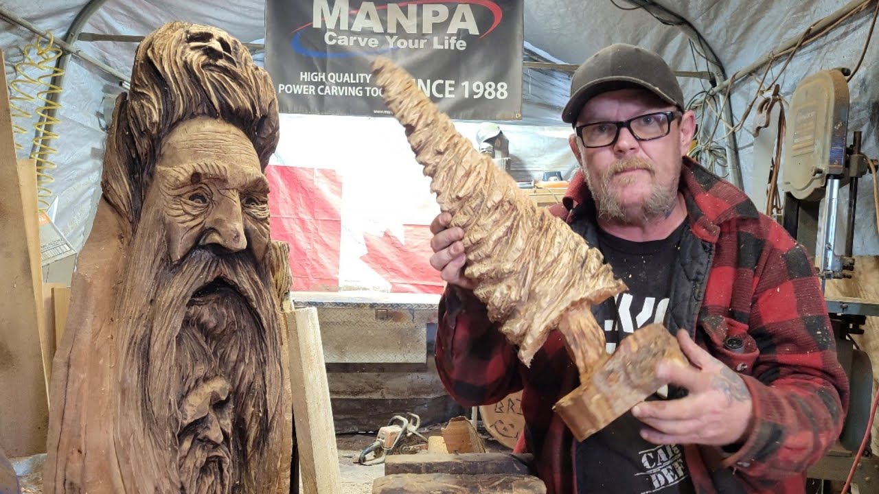 Beginner chainsaw tree carving.