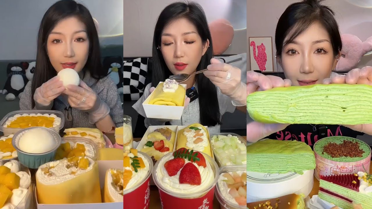 ASMR Eating Cake 🤤🎂 Cream chocolate 🍫 Dessert 🎂 Tiramisu Caramel #asmr #creamy #cake #macha 