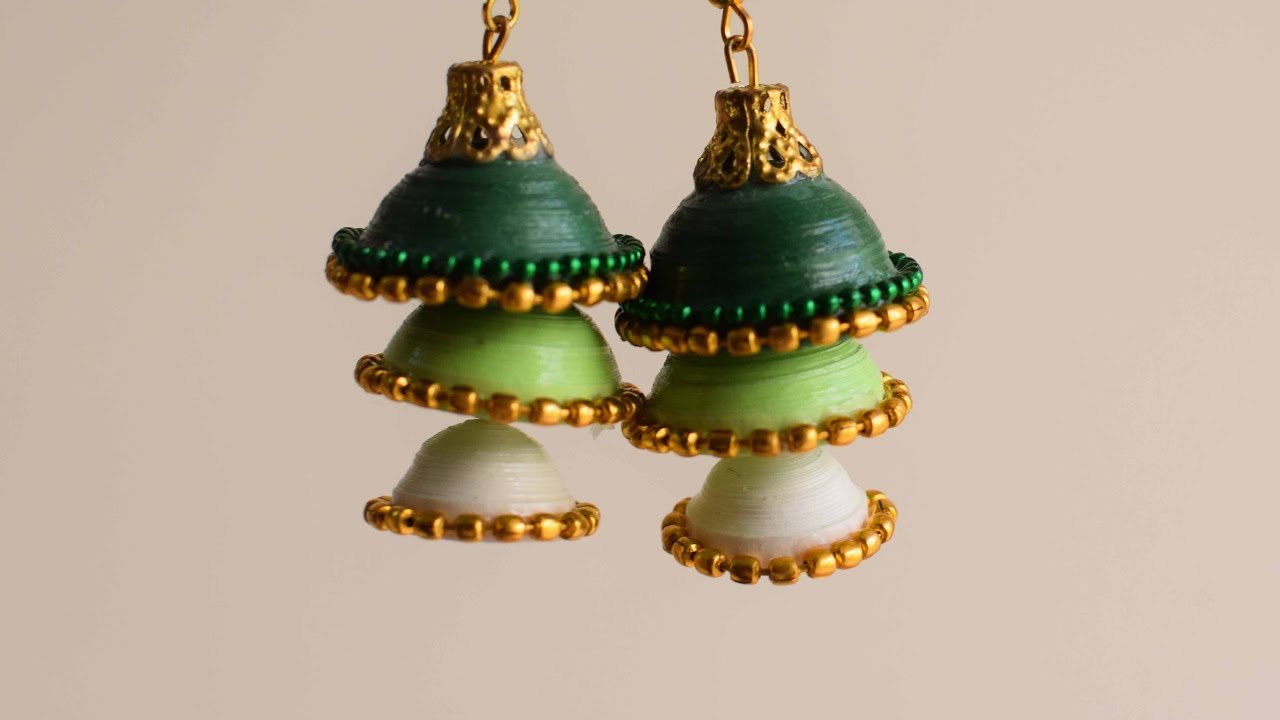 3D Quilled Three Layer Jhumka/ Quilling Jhumka/ Paper Earrings