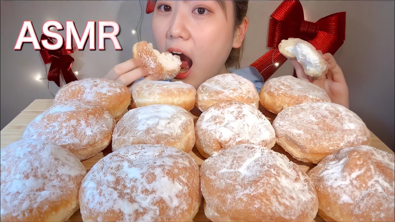 ASMR ふわふわクリームドーナツ Fluffy Cream Donuts 폭신폭신 크림 도넛【咀嚼音/大食い/Mukbang/Eating Sounds】