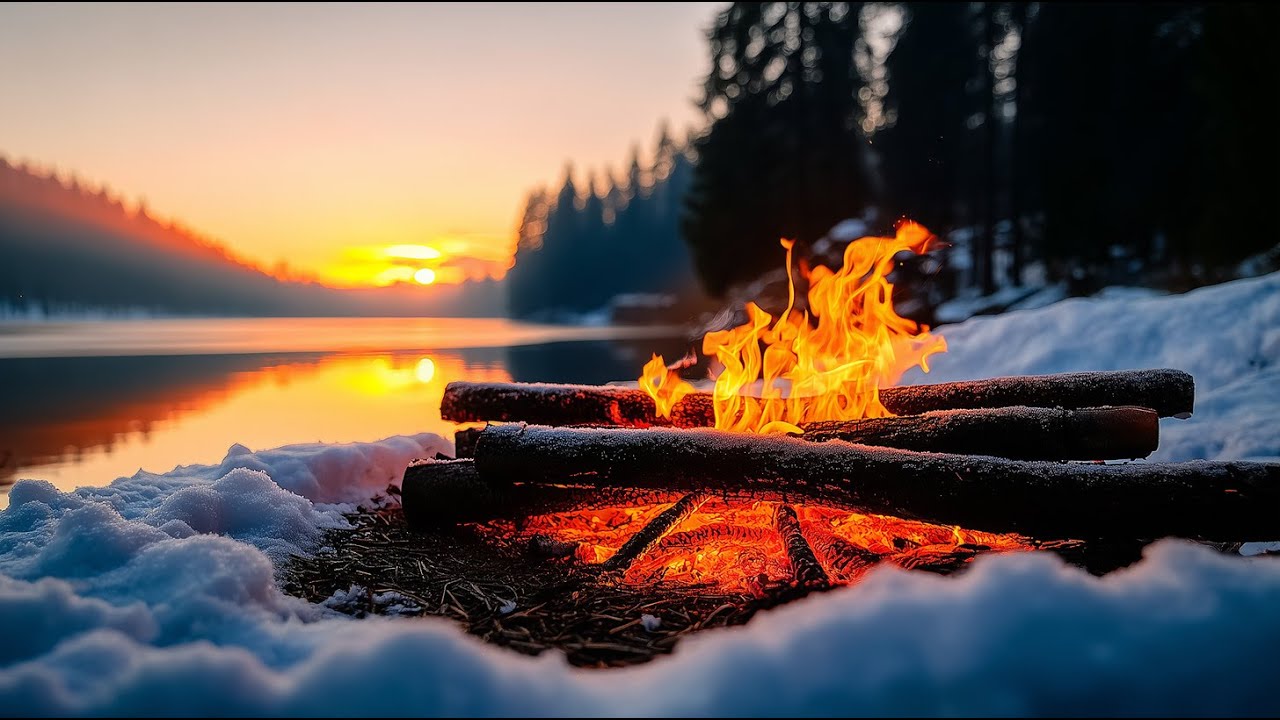 You’re Warming Up by the Fire 🧣🔥 Winter Lake Silence and Gentle Nature Sounds