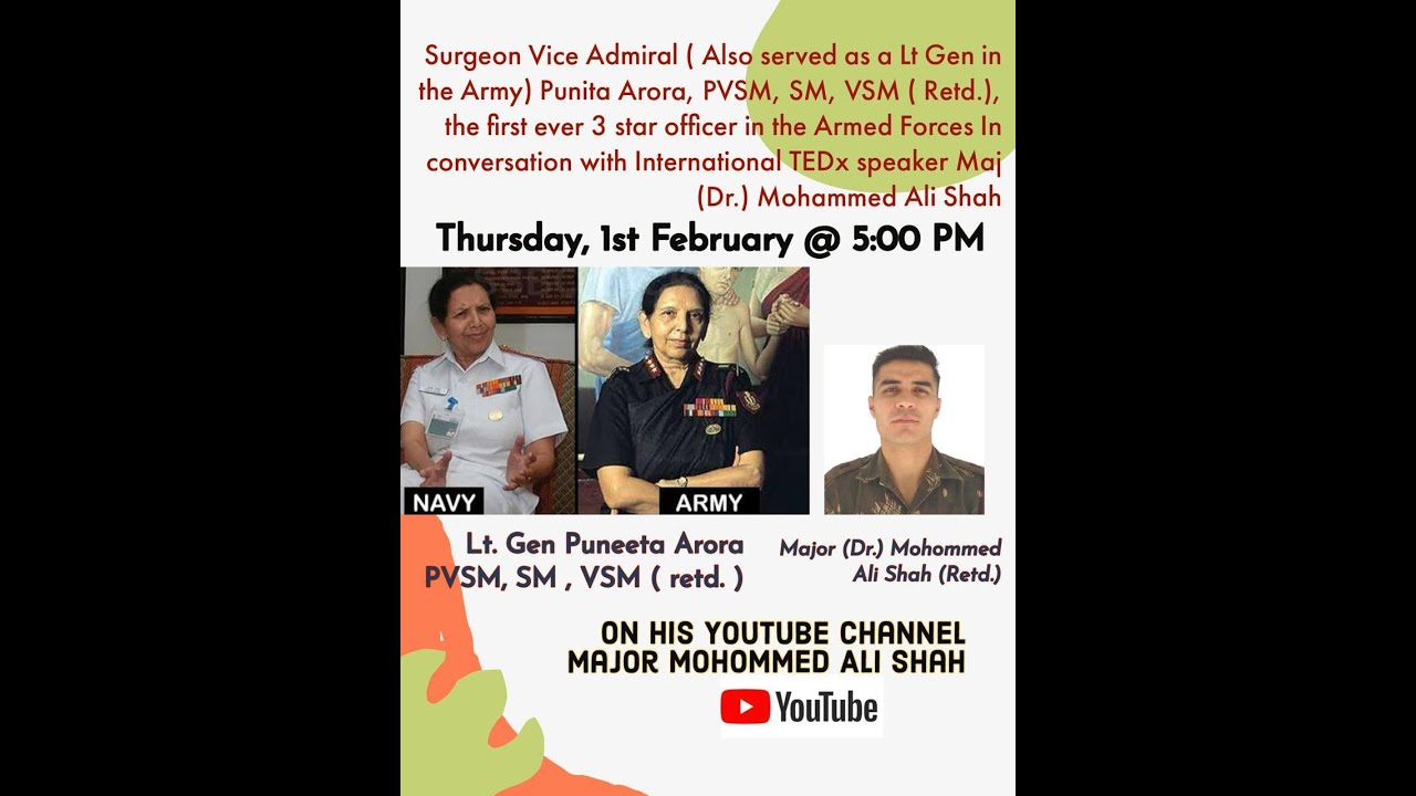 Surgeon Vice Admiral(Lt Gen)Dr Punita Arora,PVSM,SM,VSM-First lady 3 star officer:Maj Dr Md Ali Shah