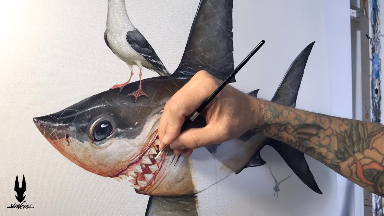 Greg CRAOLA Simkins paints Jaws for the movie's 50th Anniversary Art Exhibition