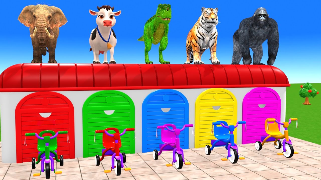 Long Slide Game With Cow Elephant Gorilla Hippopotamus Tiger 3d Animal Game Funny 3d Animals