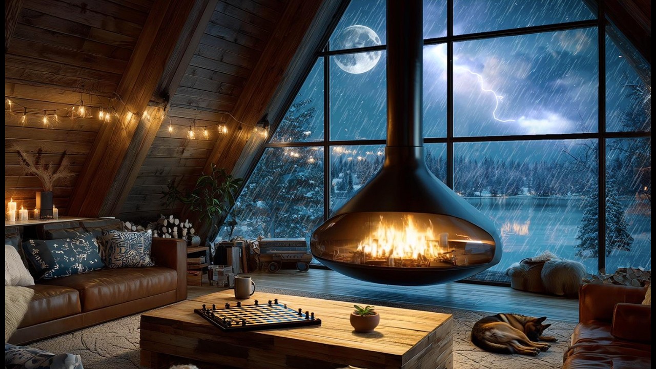 Cozy Cabin Thunderstorm & Heavy Rain Sounds ⚡🌧️🔥 | Relaxing Ambience for Sleep & Study (2 Hours)