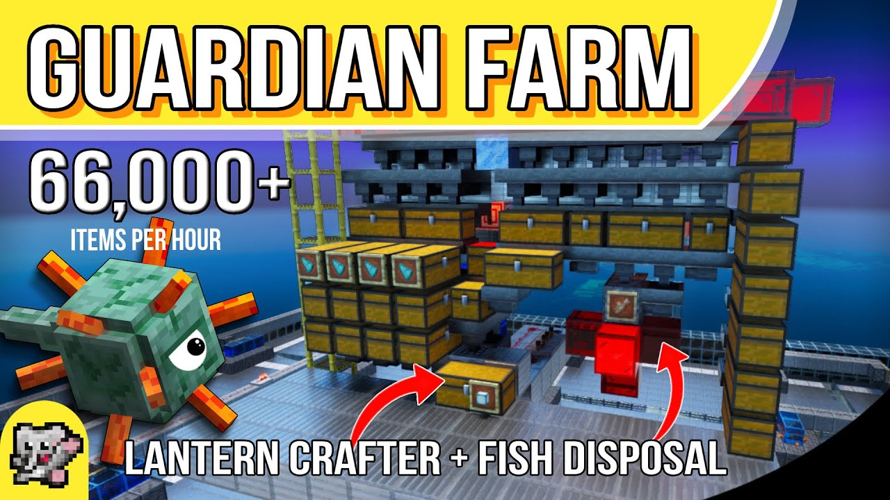 Guardian Farm Sea Lantern Crafter Item Sorter | Minecraft Farm Tutorial | BEDROCK MCPE XBOX PS
