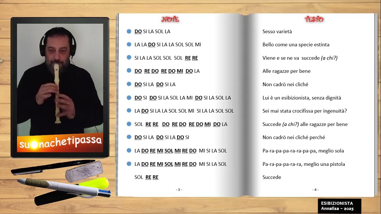 ESIBIZIONISTA - ANNALISA - Videoguida per flauto/note per strumenti in Do su base musicale +3