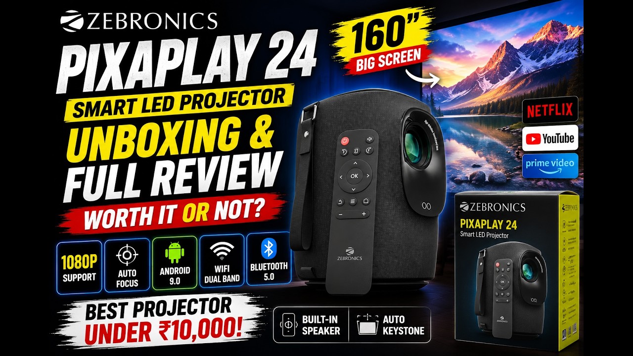 ZEBRONICS PIXAPLAY 24, Smart LED Vertical Projector, 1080p Support | Unboxing Or Full Review Guide