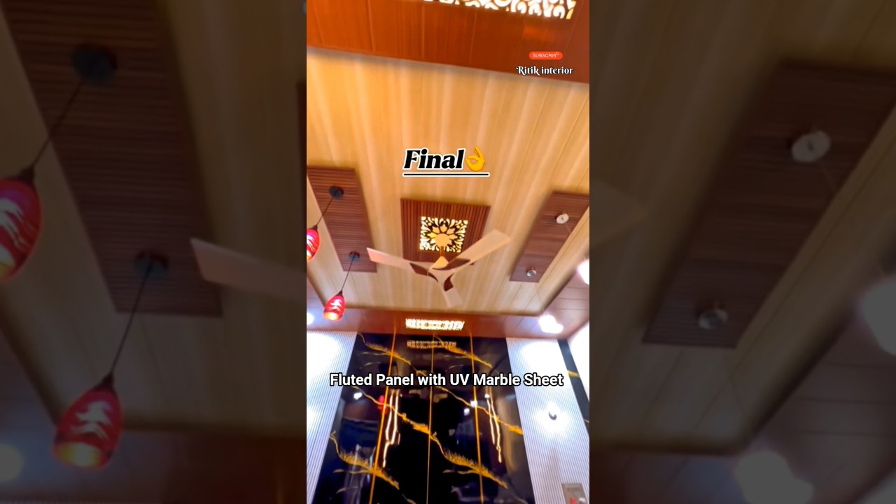 Fluted Panel with UV Marble Sheet Wall Design Installation 