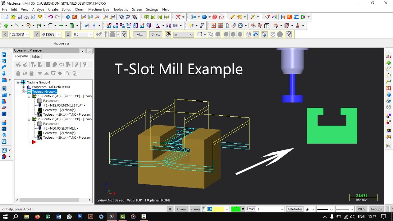 MasterCam X5 || T-slot Milling example